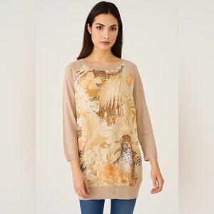 André Maurice Floral Beige Women's Sweater Top S/M made in Italy